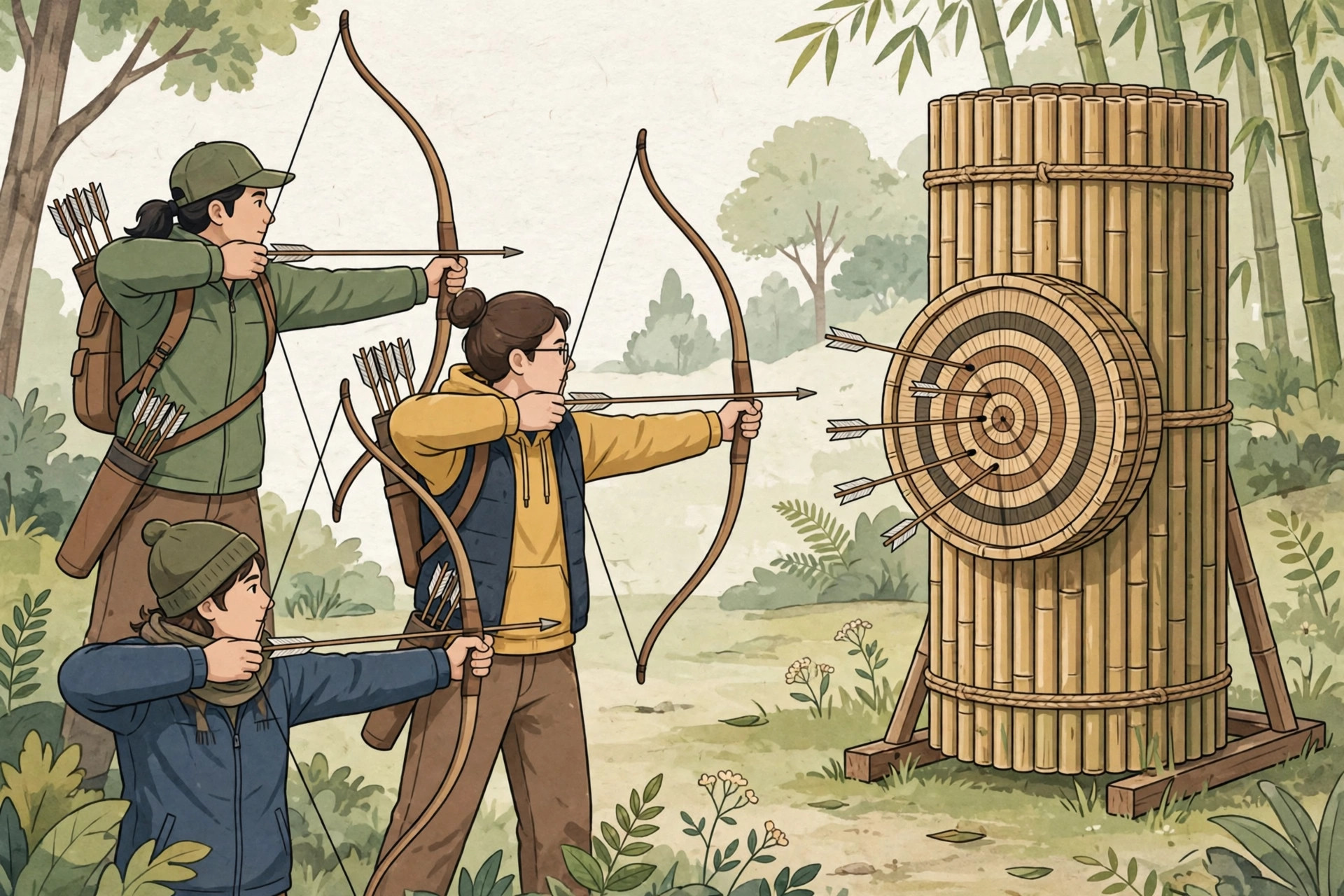 Archers shooting at a teer target in Juwai Meghalaya