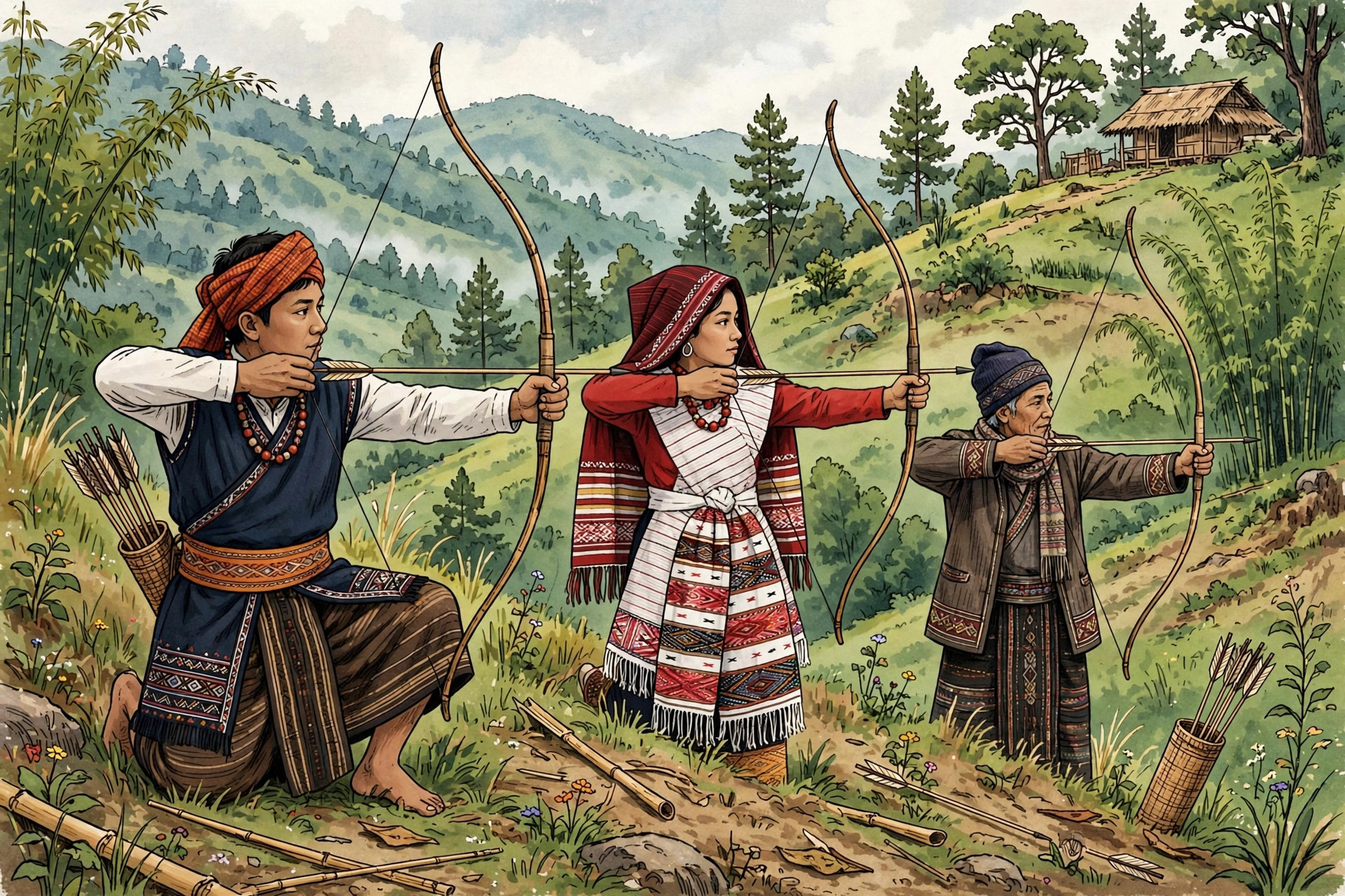 Khasi archers with traditional bamboo bows - roots of Shillong Teer history