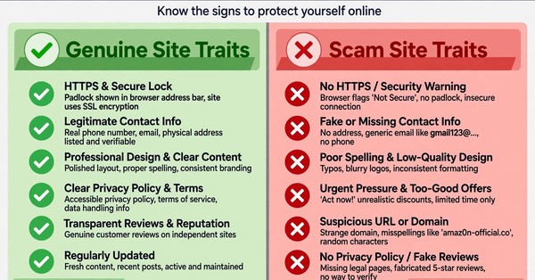 Comparison chart showing differences between a genuine teer result website and a scam site