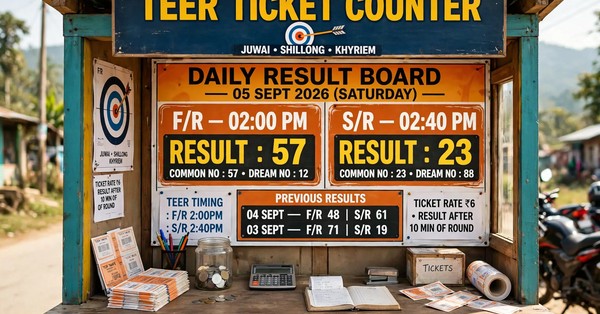 Modern licensed teer counter with result board in Shillong
