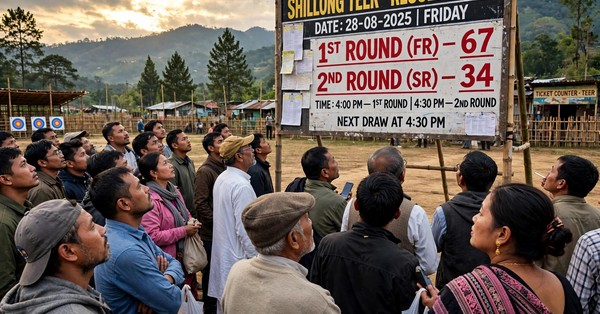 Crowd watching the teer result being announced at the ground