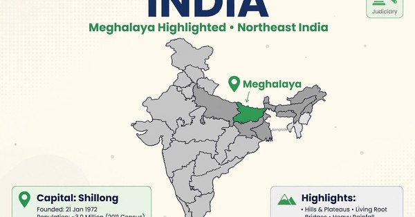 Map of India highlighting Meghalaya where teer betting is legal under state law